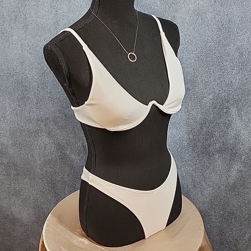 White Sexy Plunging Underwire Pushup 2-piece High cut leg Bikini - Picture 4 of 15